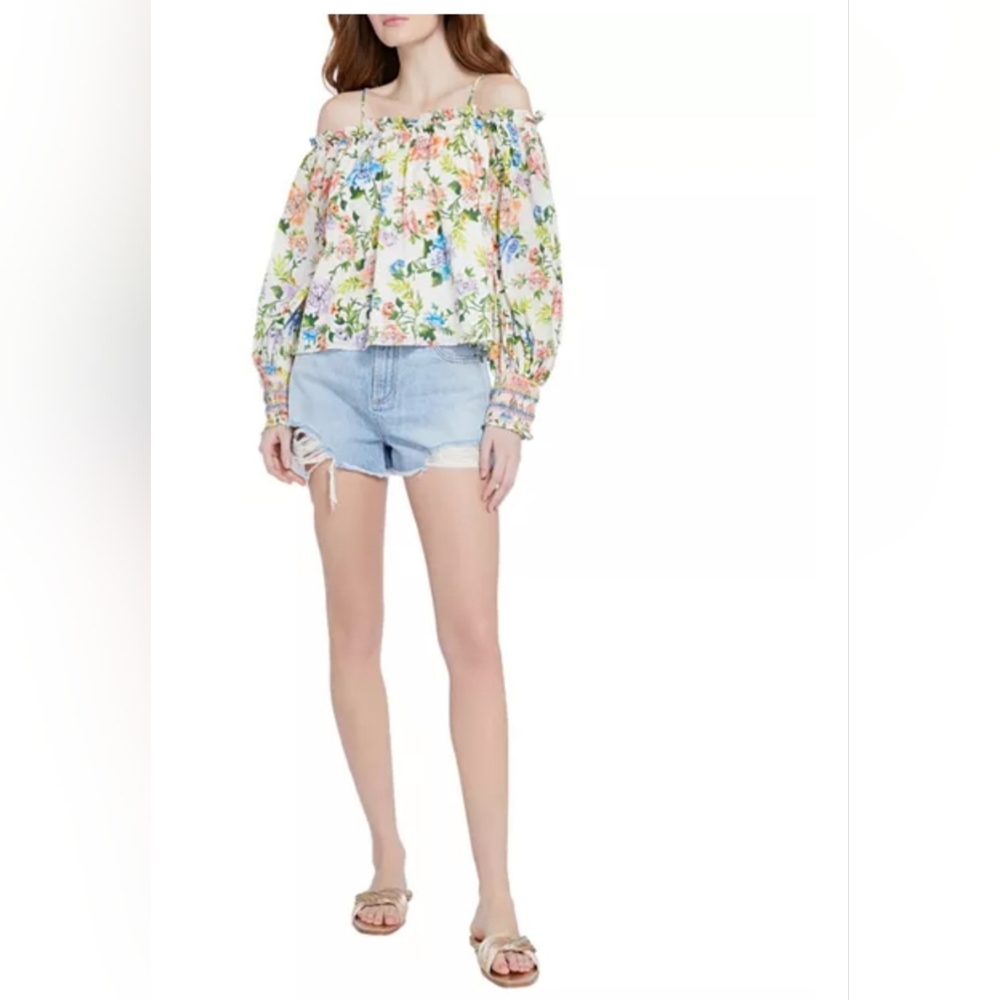 Alice + olivia tereza flora print off shoulder top Size Small - Picture 12 of 15